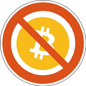 Bitcoin logó egy tiltó jelben