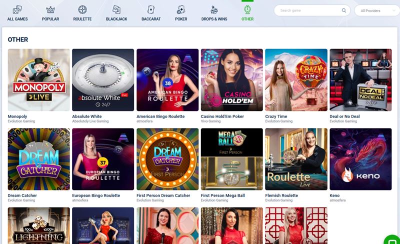 A kaszinó által kínált néhány TV játék