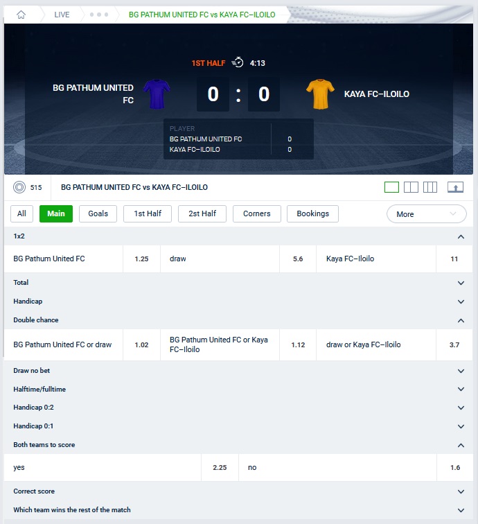 Példa az elérhető élő fogadásokra