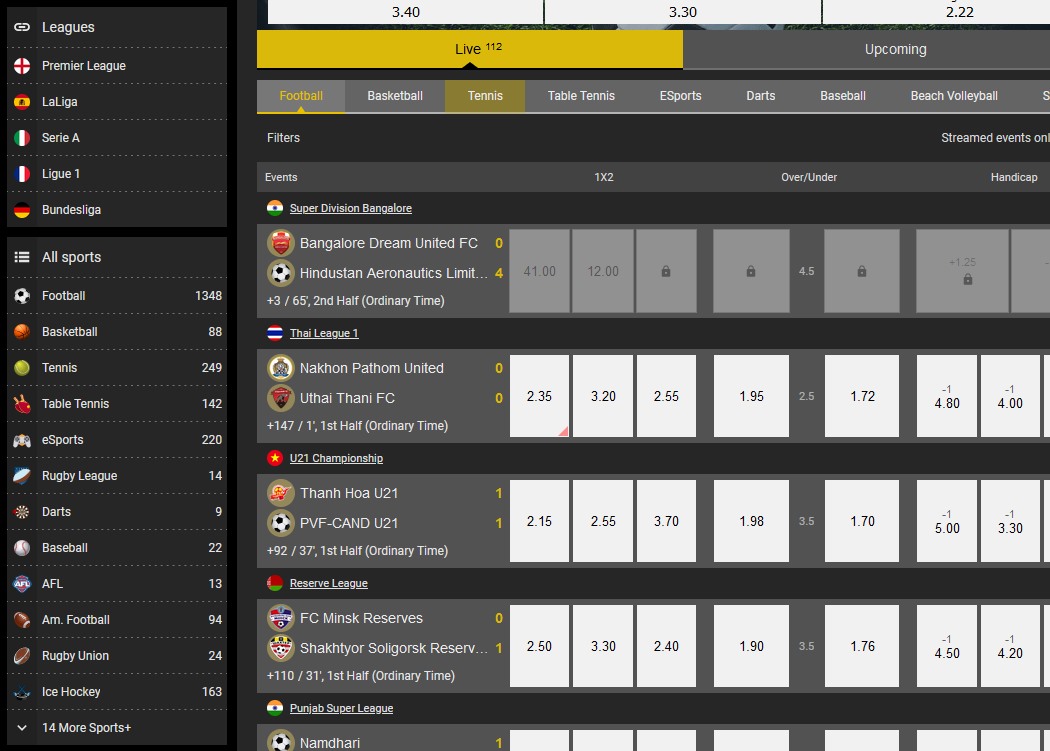 Az általános sportoldal nézete